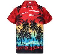 V.H.O. Funky Hawaiian Shirt, Shortsleeve, Beach, Red, XXL