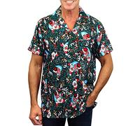 V.H.O. Funky Hawaiian Shirt, Shortsleeve, Christmas Snowflakes, Green, XL