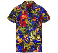 V.H.O. Funky Hawaiian Shirt, Shortsleeve, Jungle, Blue, XS
