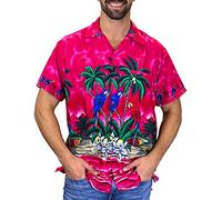 V.H.O. Funky Hawaiian Shirt, Shortsleeve, Parrot, Pink, L