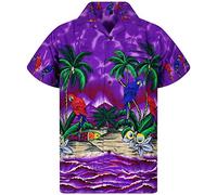 V.H.O. Funky Hawaiian Shirt, Shortsleeve, Parrot, Purple, XS