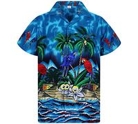 V.H.O. Funky Hawaiian Shirt, Shortsleeve, Parrot, Turquoise, 3XL