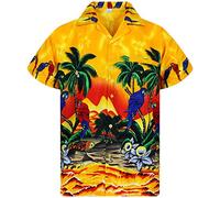 V.H.O. Funky Hawaiian Shirt, Shortsleeve, Parrot, Yellow, XL
