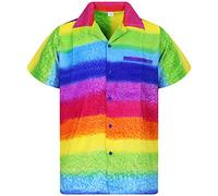 V.H.O. Funky Hawaiian Shirt, Shortsleeve, Rainbow-Horizontal, Multicolored, S