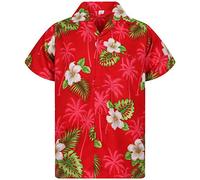 V.H.O. Funky Hawaiian Shirt, Small Flower, Red, XXL