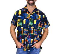 V.H.O. Men's Beerbottle-Shirt Short-Sleeve Casual-Button-Down Hawaii-Vacation, Beerbottle, Black, 4XL