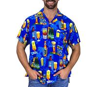 V.H.O. Men's Beerbottle-Shirt Short-Sleeve Casual-Button-Down Hawaii-Vacation, Beerbottle, Blue, XL
