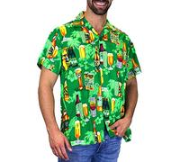 V.H.O. Men's Beerbottle-Shirt Short-Sleeve Casual-Button-Down Hawaii-Vacation, Beerbottle, Green, XL