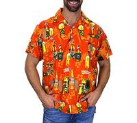 V.H.O. Men's Beerbottle-Shirt Short-Sleeve Casual-Button-Down Hawaii-Vacation, Beerbottle, Orange, 5XL