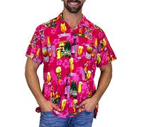V.H.O. Men's Beerbottle-Shirt Short-Sleeve Casual-Button-Down Hawaii-Vacation, Beerbottle, Pink, XXL