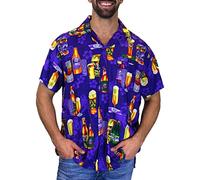 V.H.O. Men's Beerbottle-Shirt Short-Sleeve Casual-Button-Down Hawaii-Vacation, Beerbottle, Purple, XS