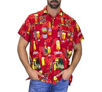 V.H.O. Men's Beerbottle-Shirt Short-Sleeve Casual-Button-Down Hawaii-Vacation, Beerbottle, Red, 4XL