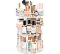 V-HANVER Acrylic Makeup Organiser, Cosmetic Storage and Vanity Perfume Organisers in Countertop Bathroom Dresser, 360 Rotating Makeup Holder Stand for Beauty Caddy Skincare & Clear