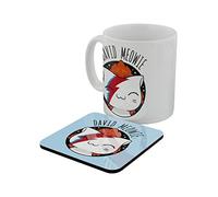 V. I. Pets David Meowie Mug for Tea or Coffee & Coaster Set White
