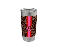 V Initial - Hot Pink and Red Stripe on Tortoiseshell Stainless Steel Insulated Tumbler
