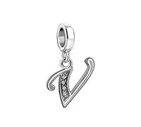 V Initial Letter Name Clear CZ Charm Compatible with Pandora Charms Bracelets Sister Jewellery Best Friend Wife Women Friendship Birthday