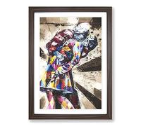 V-J Day in Times Square WW2 Kiss in Abstract Framed Print | A2 Walnut Framed Wall Art | Ready to Hang | Abstract Fantasy Picture | Living Room Bedroom Lounge Office