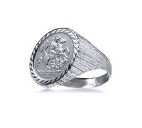 Jewelco London Men's Silver Ribbed Barked St George Dragon Ring (Half Sovereign Size) | Size: V Jewelco London Silver V