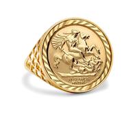 (V) Jewelco London Men's Solid 9ct Yellow Gold St George Dragon Slayer Basket Full-Sovereign-Size Ring - JRN166