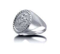 Jewelco London Men's Solid Silver Domed Polished St George Ring (Half Sov Size) | Size: V Jewelco London Silver V