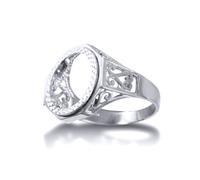 (V) Jewelco London Men's Solid Sterling Silver Octagon Scroll 10th Ounce Krugerrand Brittania Coin Mount Ring - ARN156-T