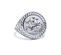 (V) Jewelco London Men's Solid Sterling Silver St George Dragon Slayer Basket Tenth-Krugerrand-Size Ring - ARN081