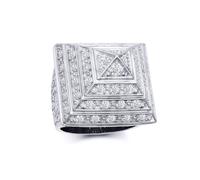 (V) Jewelco London Men's Sterling Silver White Round Cubic Zirconia Egyptian Pyramid 30mm Signet Ring - ARN131D