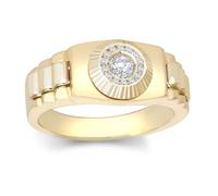 (V) Jewelco London Unisex 9ct Gold White Cubic Zirconia Fluted Sunburst Bezel Watch Strap Cluster Solitaire Ring - JRN572