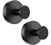 V-Kitpater Heavy Duty Suction Hooks 2 Pack Black, 304 Stainless Steel No Drill Hooks for Bathroom Kitchen Tile Glass, Wreath Hanger Front Door UPVC, 10lb Waterproof Reusable No Residue