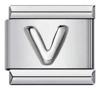 V Letter Initial Name Alphabet Personalised Silver 9mm Italian Link Charm Compatible With Nomination Bracelet