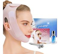V Line Lifting Face Mask for Women, Double Chin Strap with Hyaluronic Acid Serum and 3D Facial Roller for Firming and Firming | Comfortable, Adjustable & Pressure Free (Pink, M-L)