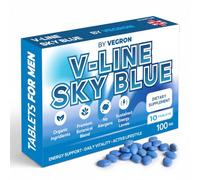 V-LINE Sky Blue by VEGRON - 10 Fast-Acting Blue Tablets for Men | Extra Strong Herbal Supplement | Energy, Stamina, Vitality & Confidence | Korean Red Ginseng, Ginkgo & Zinc | Vegan | UK Made