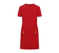 V-Logo Pocket Short-Sleeve Crepe Mini Dress, female, Valentino, Short Dresses, Red, M, Dresses M