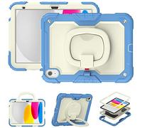 V-MOTA 10.9 Inch Flat Protect Cute Silicone Compatible with iPad 11th A16 2025 and 10th Generation 2022 A2696 A2757 A2777, Rotatable Kickstand Bracelet Protective Cover (Blue + Beige)