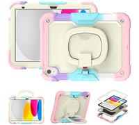 V-MOTA 10.9 Inch Flat Protect Cute Silicone Compatible with iPad 11th A16 2025 and 10th Generation 2022 A2696 A2757 A2777, Rotatable Kickstand Bracelet Protective Cover (Pink Rainbow)