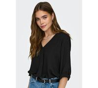 V-Neck Blouse with 3/4 Length Sleeves Black