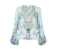V-Neck Blouson Sleeve Silk Blouse - Sunrise In Sintra - female - Camilla - Blouses - Multicolor - S - Blouses & Shirts S