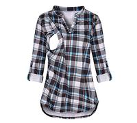 V Neck Breastfeeding Essentials Long Sleeve Plaid Women's Nursing 3/4 Sleeve Tshirt Maternity Tshirt Breastfeeding Cover Nursing Covers Stretchy Tops Breastfeeding Shirt Swing Blue