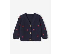 V-Neck, Brioche Stitch Cardigan with Embroidery, for Babies navy blue