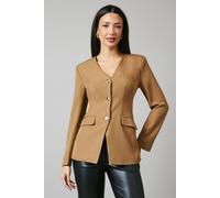 V Neck Collarless Blazer Principles Camel 14