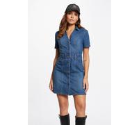 V-Neck Denim Mini Dress Stonewashed Blue