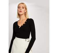 V-Neck Jumper with Gold-Coloured Button Detail Black