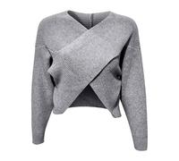 V Neck Jumpers for Women UK Fashion Slim Soft Stretchy Sleeve Jumpers Comfortable Plain Knitted Sweatshirt Thermal Thick Pretty Cable Pullover Trendy Batwing Short Blend Cross Jumper Winter Grey