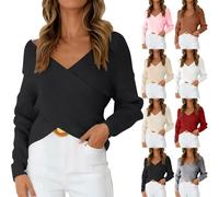 V Neck Jumpers for Women UK Fashion Slim Soft Stretchy Sleeve Jumpers Comfortable Plain Knitted Sweatshirt Thermal Thick Pretty Cable Pullover Trendy Batwing Short Blend Cross Jumper Winter