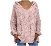 V Neck Jumpers for Women UK, Plus Size Hooded Knitted Jumpers Oversized Hoodie Autumn Winter Warm Sweater Tops Casual Loose Pullover Cable Knit Tunic Casual Hoody Sweatshirt Size 8-18
