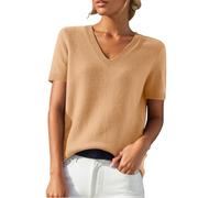 V Neck Jumpers for Women UK Plus Size Women's Pullover Sweaters Solid Color Short Sleeve Knitted Jumpers Lightweight Casual Tops Fashion Slim Fit Ladies Cashmere Jumper Cute Sweaters Gold