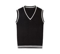 V Neck Knitted Vests for Boys Girls Sleeveless Sweater Vest Pullover Knitwear Crop Tops Kids School Uniform Clothes Teen Girls Solid Cable Knit Sweater Sleeveless Jumper (Black, 10-11 Years)