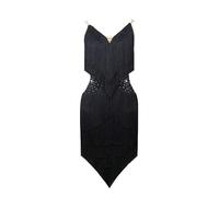 V-Neck Latin Dance Dress Women's Ballroom Dancing Outfit Tango Costume with Layered Tassels Shiny Salsa Dancewear,A,L