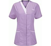 V Neck Nurses Tunics Care Homes Shirts for Women Ladies Private Health Care Hospital Medical Dentists Work Wear Cross Neck Carers Vets Scrubs Uniform Top (UK, Numeric, 24, Regular, Regular, Lilac)