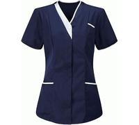 V Neck Nurses Tunics Care Homes Shirts for Women Ladies Private Health Care Hospital Medical Dentists Work Wear Cross Neck Carers Vets Scrubs Uniform Top (UK, Numeric, 20, Regular, Regular, Navy)